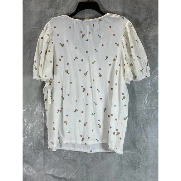 Style & Co Women's Plus Size White Garden Printed Puff-Sleeve Tie-Neck Top SZ 2X - Picture 2 of 10